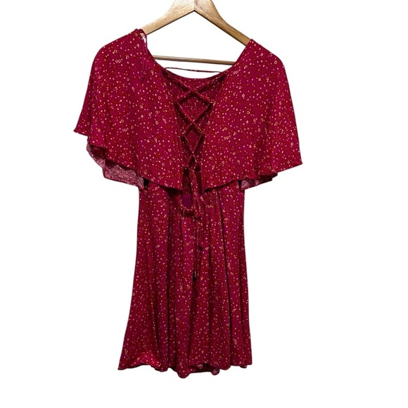FREE PEOPLE Florence Ditzy Floral Flutter Sleeve Smocked Pink Mini Dress S - Picture 4 of 16